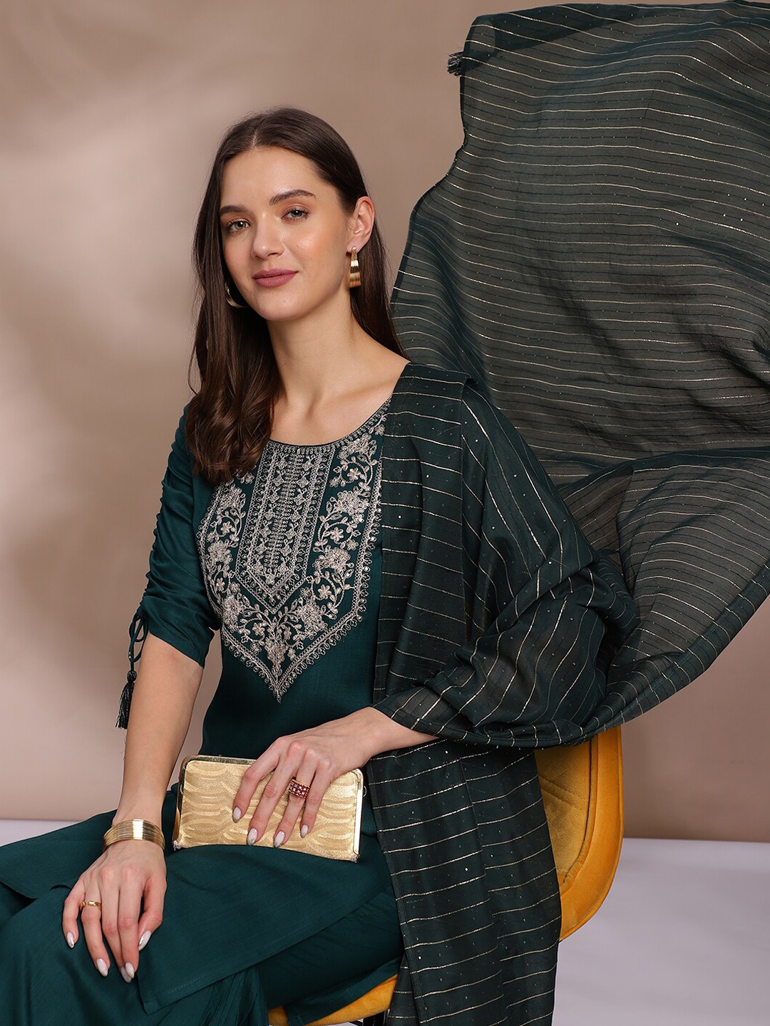 Anouk Green Ethnic Motifs Yoke Design Regular Thread Work Kurta With Sharara & Dupatta
Anouk Green Ethnic Motifs Yoke Design Regular Thread Work Kurta With Sharara & Dupatta