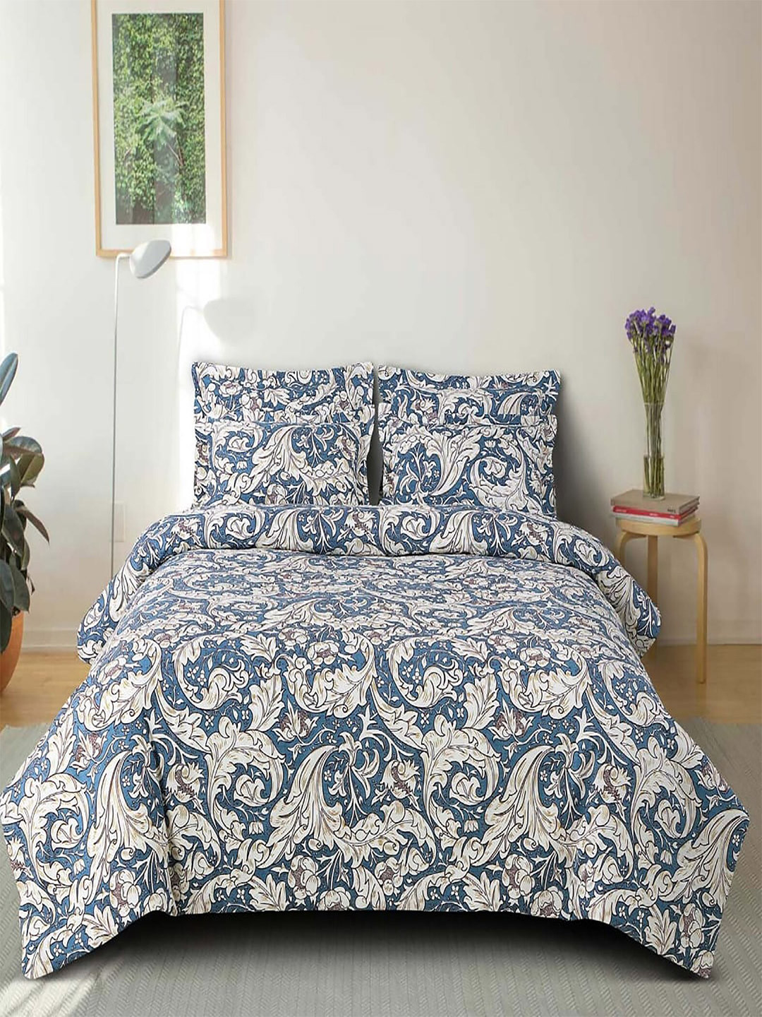 Hammer Home White & Blue Ethnic Motifs Cotton 210 TC Queen Bedsheet with 2 Pillow Covers
Hammer Home White & Blue Ethnic Motifs Cotton 210 TC Queen Bedsheet with 2 Pillow Covers