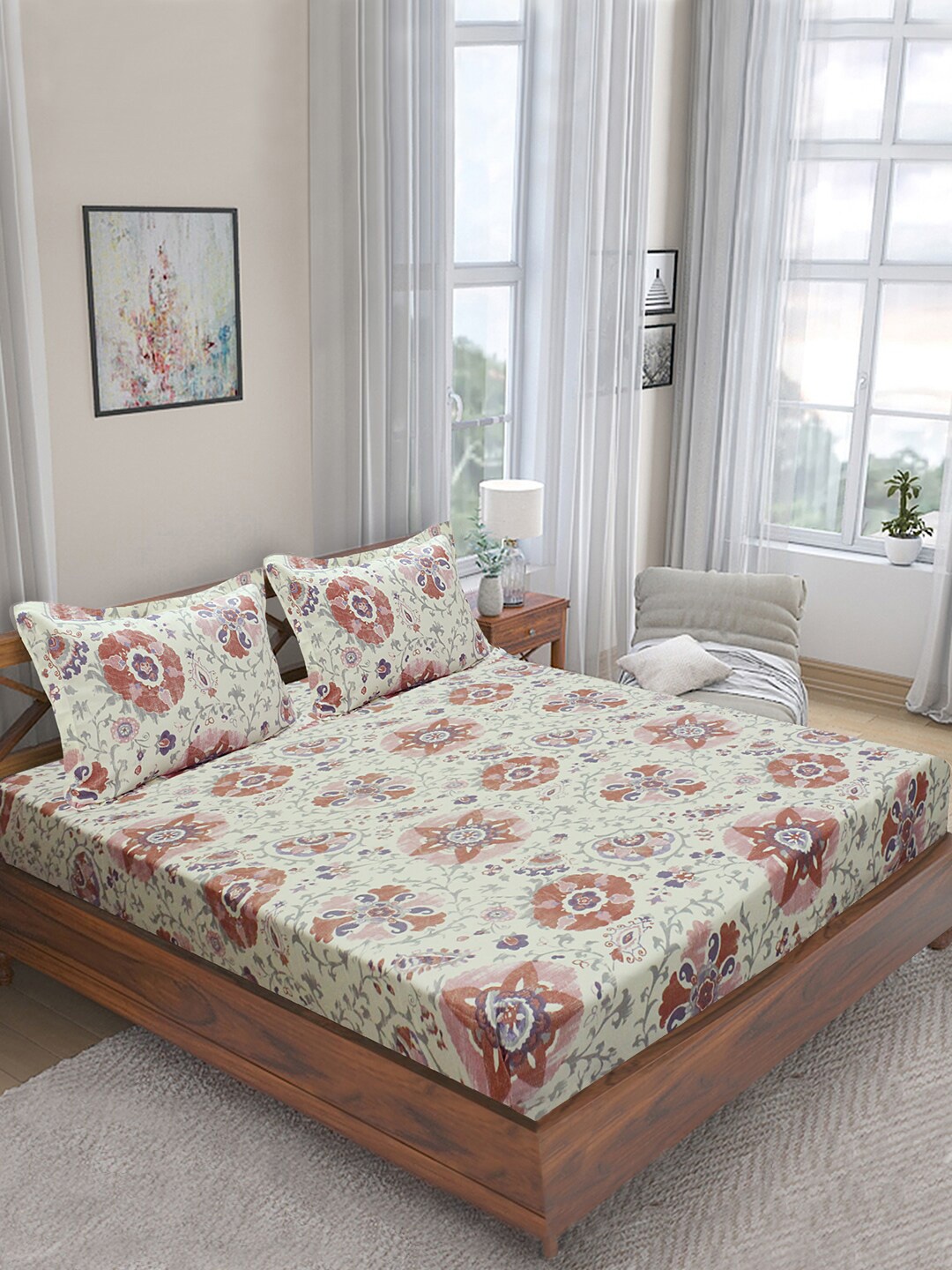 Aura Yellow & Rust Brown Ethnic Motifs Cotton 210 TC King Bedsheet with 2 Pillow Covers
Aura Yellow & Rust Brown Ethnic Motifs Cotton 210 TC King Bedsheet with 2 Pillow Covers