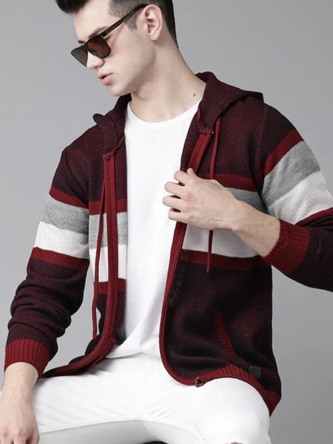 The Roadster Lifestyle Co. Striped Hooded Ribbed Acrylic Front-Open Sweater, Maroon
The Roadster Lifestyle Co. Striped Hooded Ribbed Acrylic Front-Open Sweater, Maroon