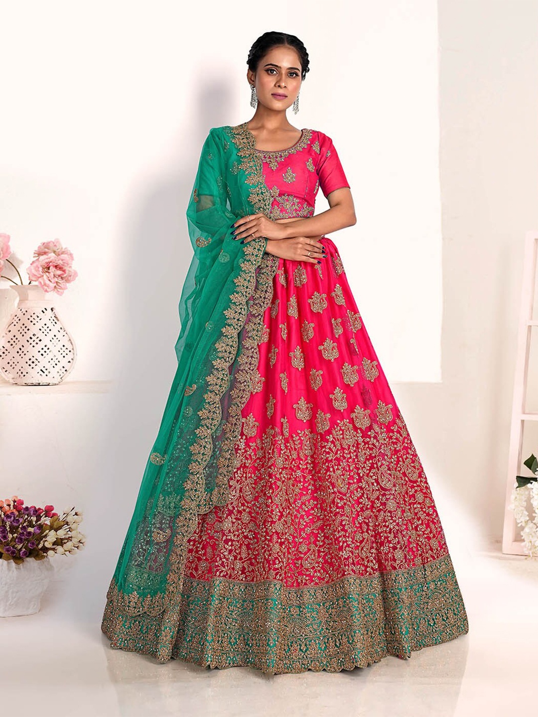 HALFSAREE STUDIO Embroidered Zari Semi-Stitched Lehenga & Unstitched Blouse With Dupatta, Pink
HALFSAREE STUDIO Embroidered Zari Semi-Stitched Lehenga & Unstitched Blouse With Dupatta, Pink