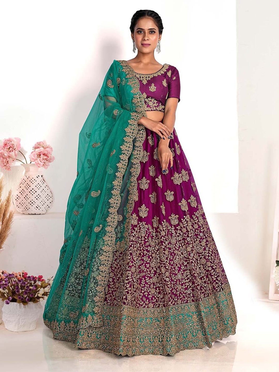 HALFSAREE STUDIO Embroidered Zari Semi-Stitched Lehenga & Unstitched Blouse With Dupatta, Burgundy
HALFSAREE STUDIO Embroidered Zari Semi-Stitched Lehenga & Unstitched Blouse With Dupatta, Burgundy