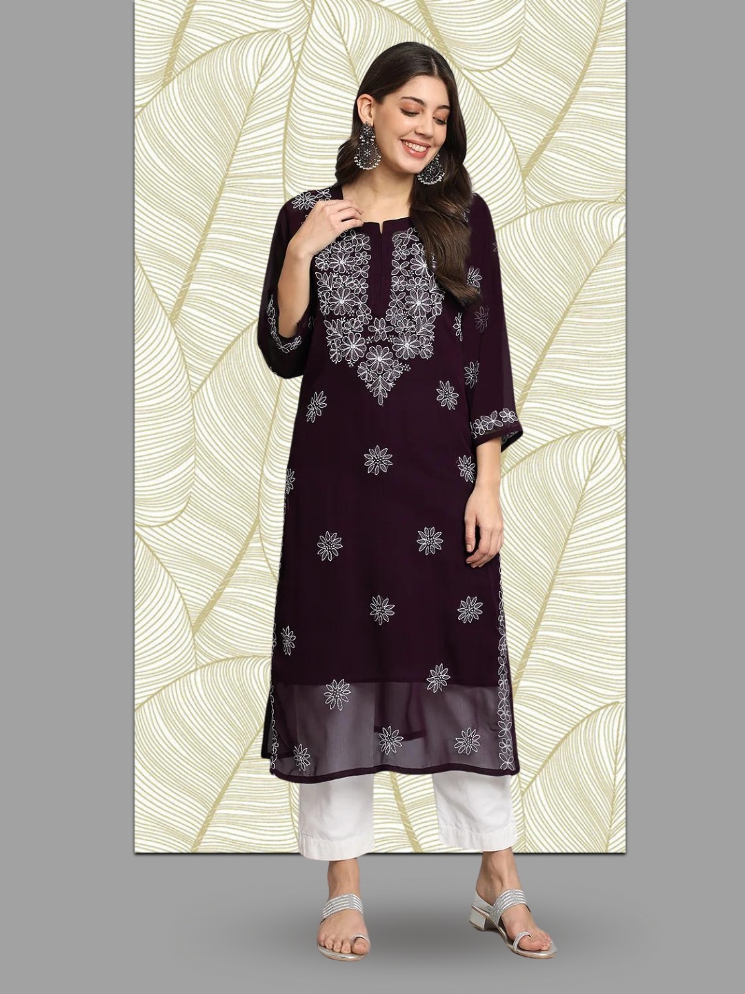 PARAMOUNT CHIKAN Women Ethnic Motifs Embroidered Chikankari Georgette Kurta With Slip, Purple
PARAMOUNT CHIKAN Women Ethnic Motifs Embroidered Chikankari Georgette Kurta With Slip, Purple