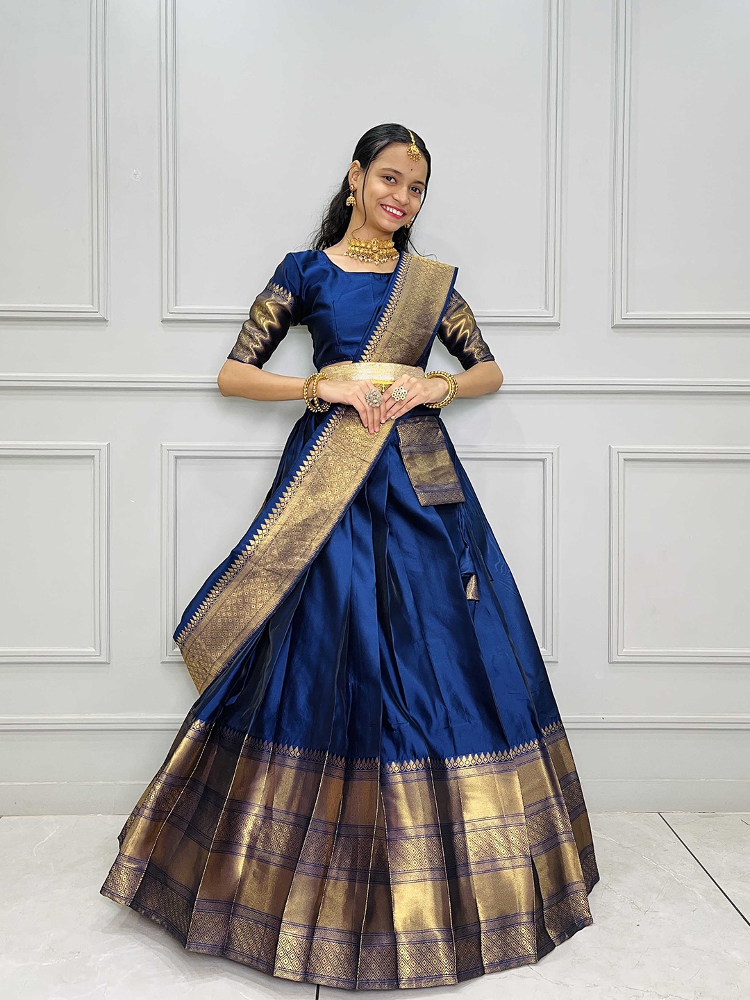Fabcartz Woven Design Semi-Stitched Lehenga & Unstitched Blouse With Dupatta, Navy blue
Fabcartz Woven Design Semi-Stitched Lehenga & Unstitched Blouse With Dupatta, Navy blue