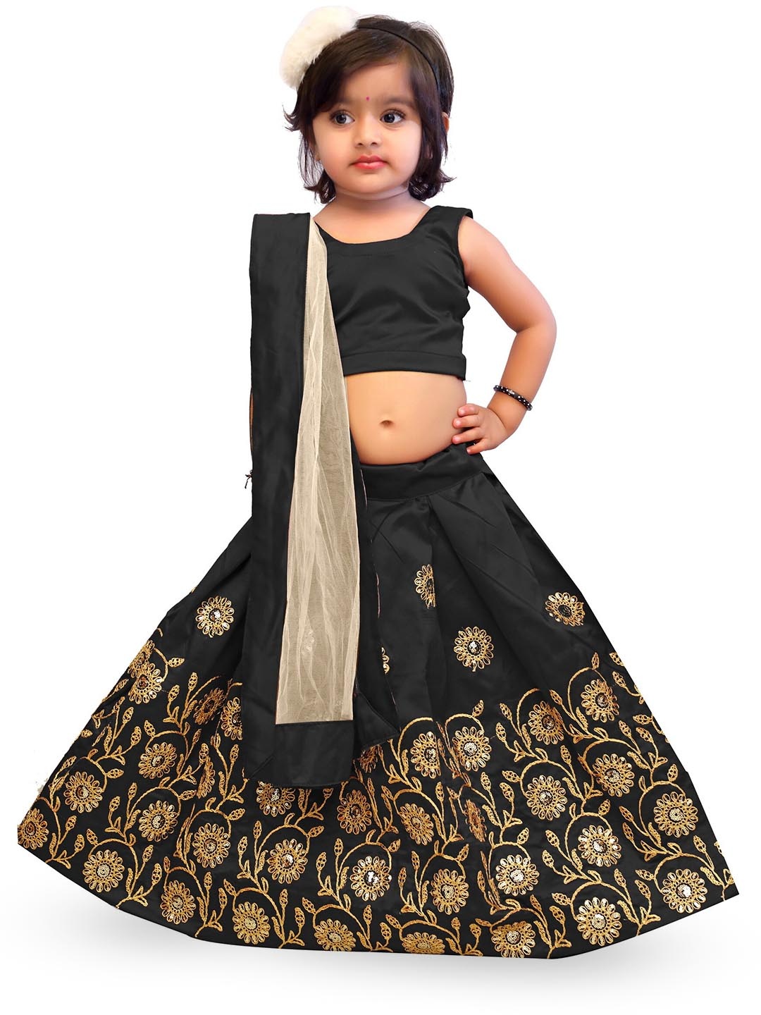 BAESD Girls Floral Embroidered Sequinned Ready to Wear Lehenga & Blouse With Dupatta, Black
BAESD Girls Floral Embroidered Sequinned Ready to Wear Lehenga & Blouse With Dupatta, Black