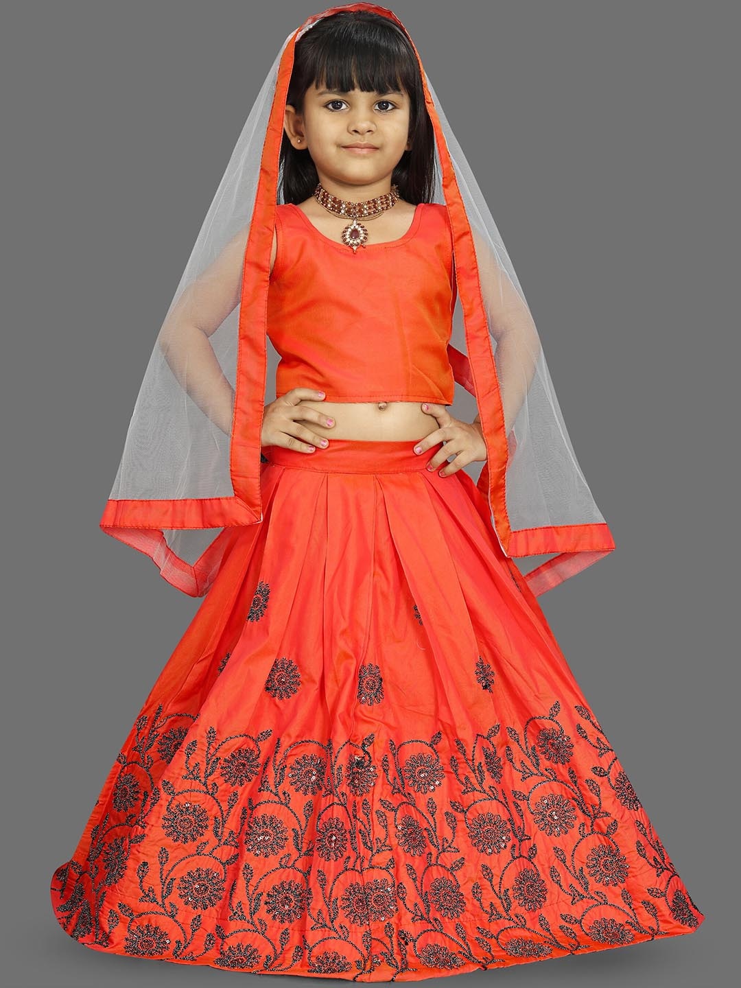 BAESD Girls Floral Embroidered Sequinned Ready to Wear Lehenga & Blouse With Dupatta, Orange
BAESD Girls Floral Embroidered Sequinned Ready to Wear Lehenga & Blouse With Dupatta, Orange
