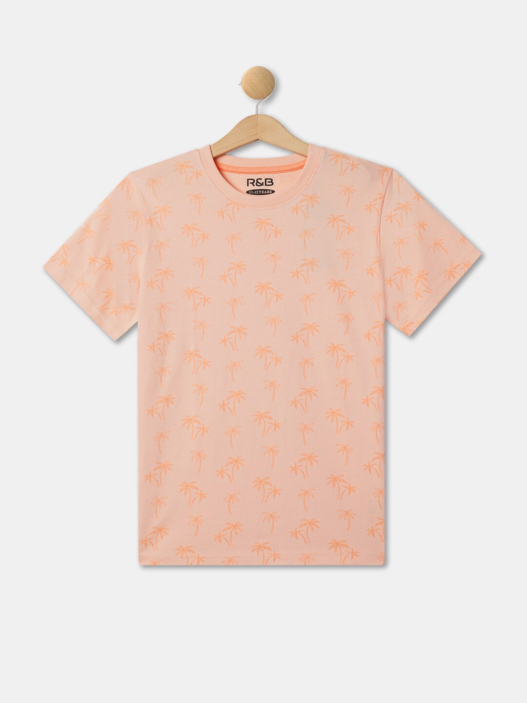 R&B Boys Floral Printed Cotton T-shirt, Peach