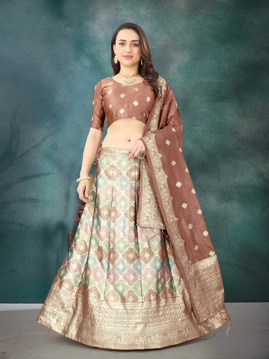 KALINI Woven Design Organza Semi-Stitched Lehenga & Unstitched Blouse With Dupatta, Brown
KALINI Woven Design Organza Semi-Stitched Lehenga & Unstitched Blouse With Dupatta, Brown
