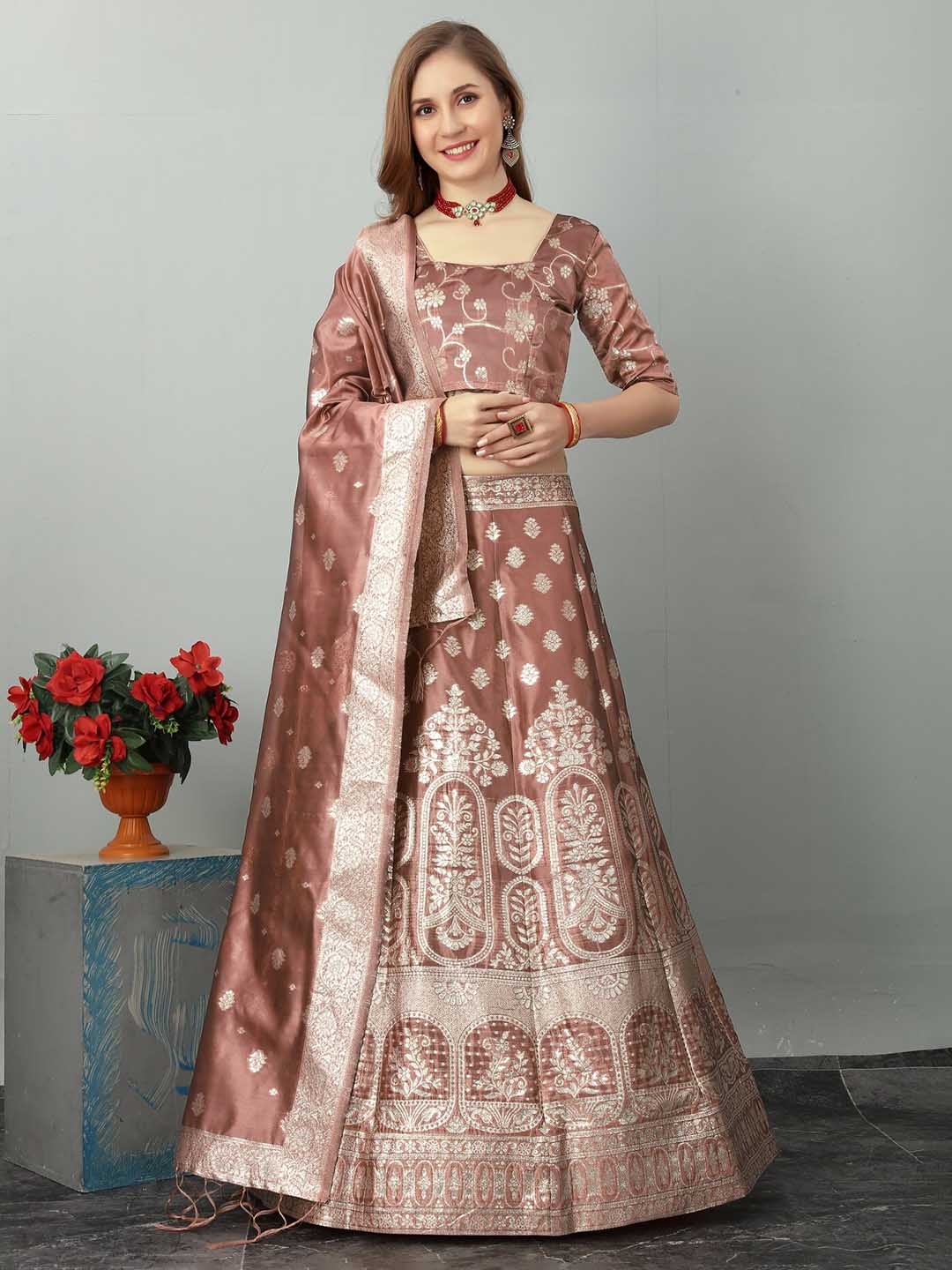 KALINI Woven Design Semi-Stitched Organza Lehenga & Unstitched Blouse With Dupatta, Brown
KALINI Woven Design Semi-Stitched Organza Lehenga & Unstitched Blouse With Dupatta, Brown