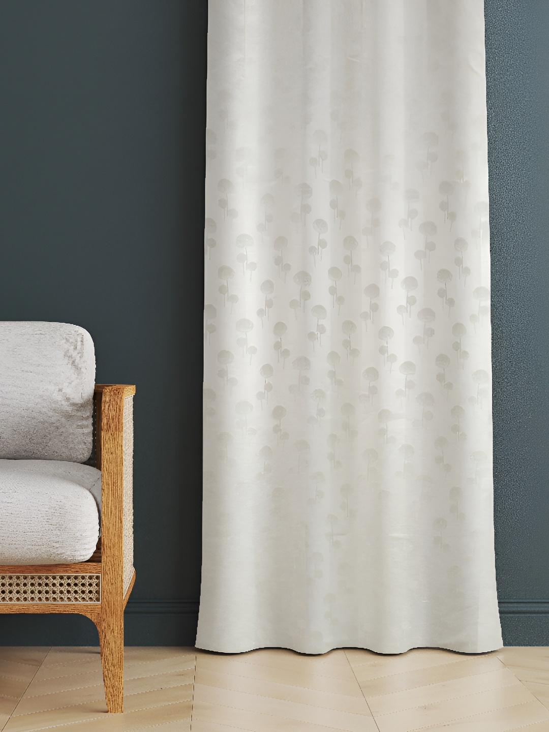 luchom Grey & White Floral Room Darkening Long Door Curtain