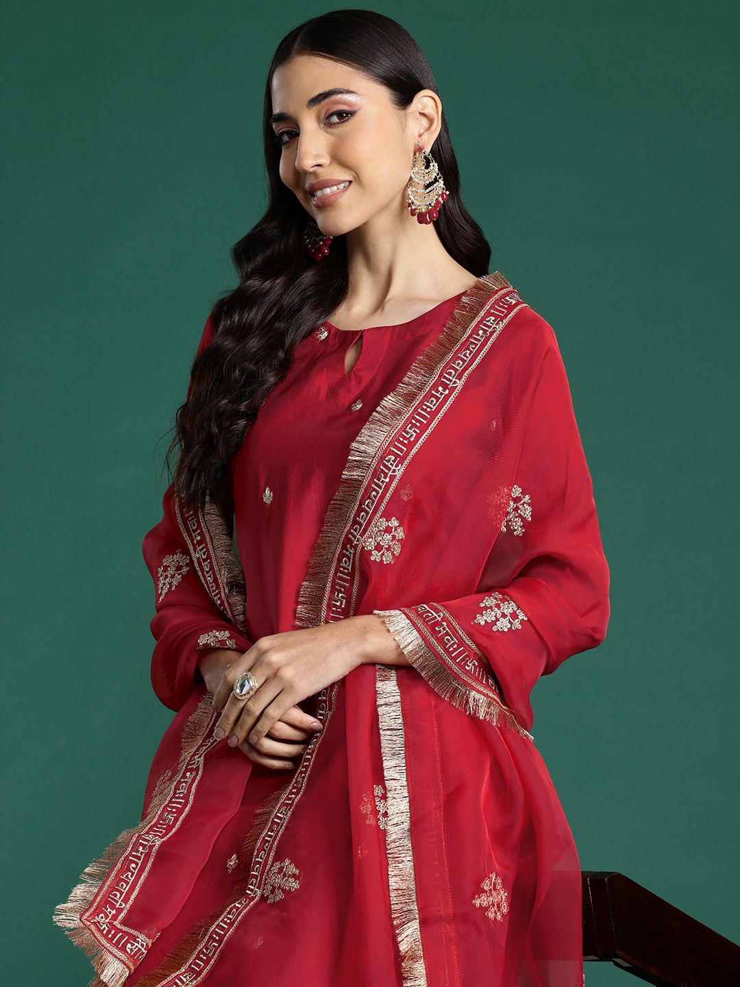 Indo Era Women Ethnic Motifs Embroidered Sequinned Kurta With Palazzos & Dupatta, Red
Indo Era Women Ethnic Motifs Embroidered Sequinned Kurta With Palazzos & Dupatta, Red