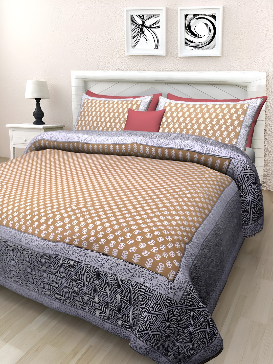 Texstylers White & Brown Floral Printed Cotton 144 TC Queen Bedsheet With 2 Pillow Covers
Texstylers White & Brown Floral Printed Cotton 144 TC Queen Bedsheet With 2 Pillow Covers