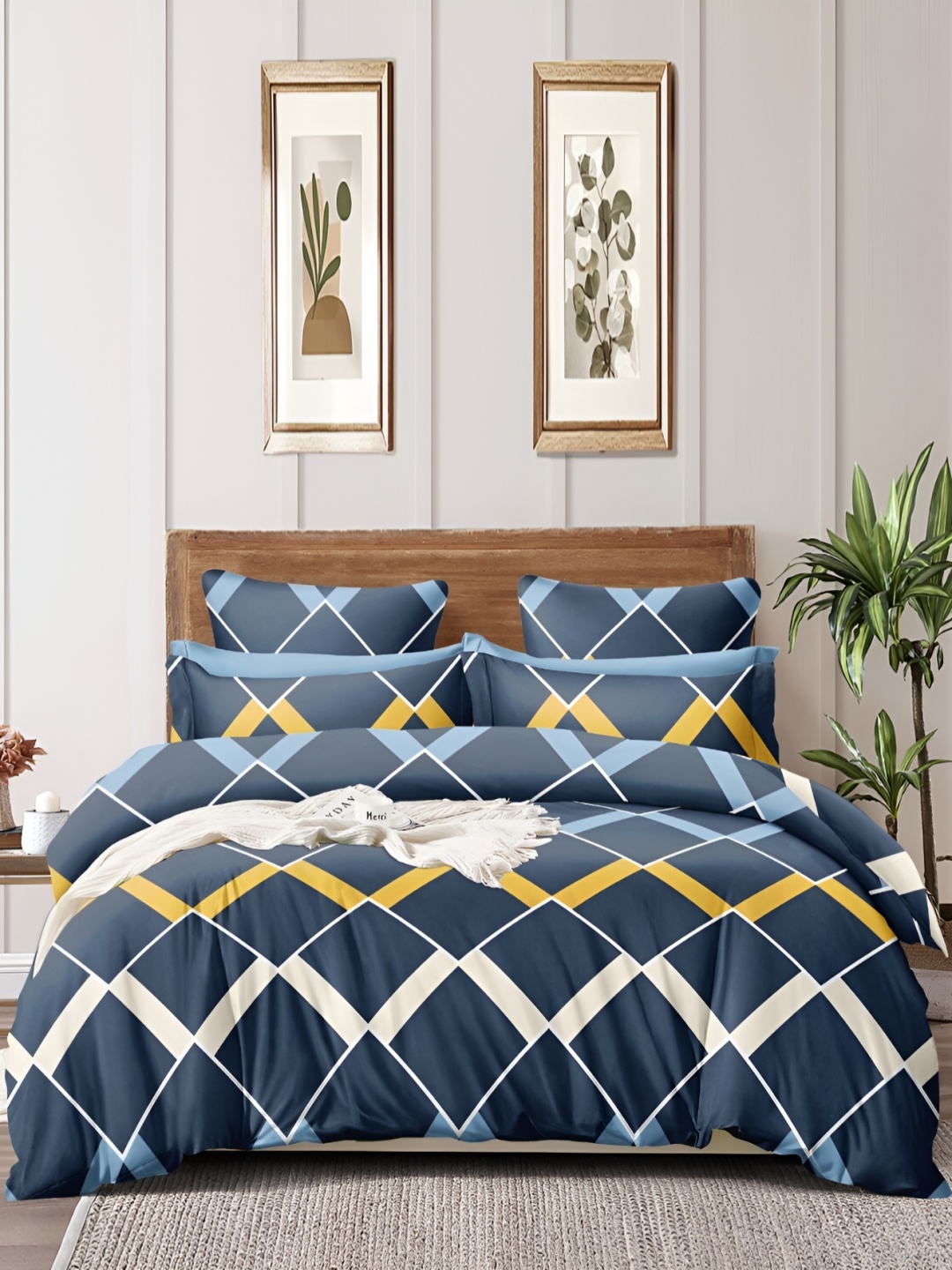 CHHILAKIYA Navy Blue & Yellow Geometric Cotton 210 TC King Bedsheet & 2 Pillow Covers
CHHILAKIYA Navy Blue & Yellow Geometric Cotton 210 TC King Bedsheet & 2 Pillow Covers