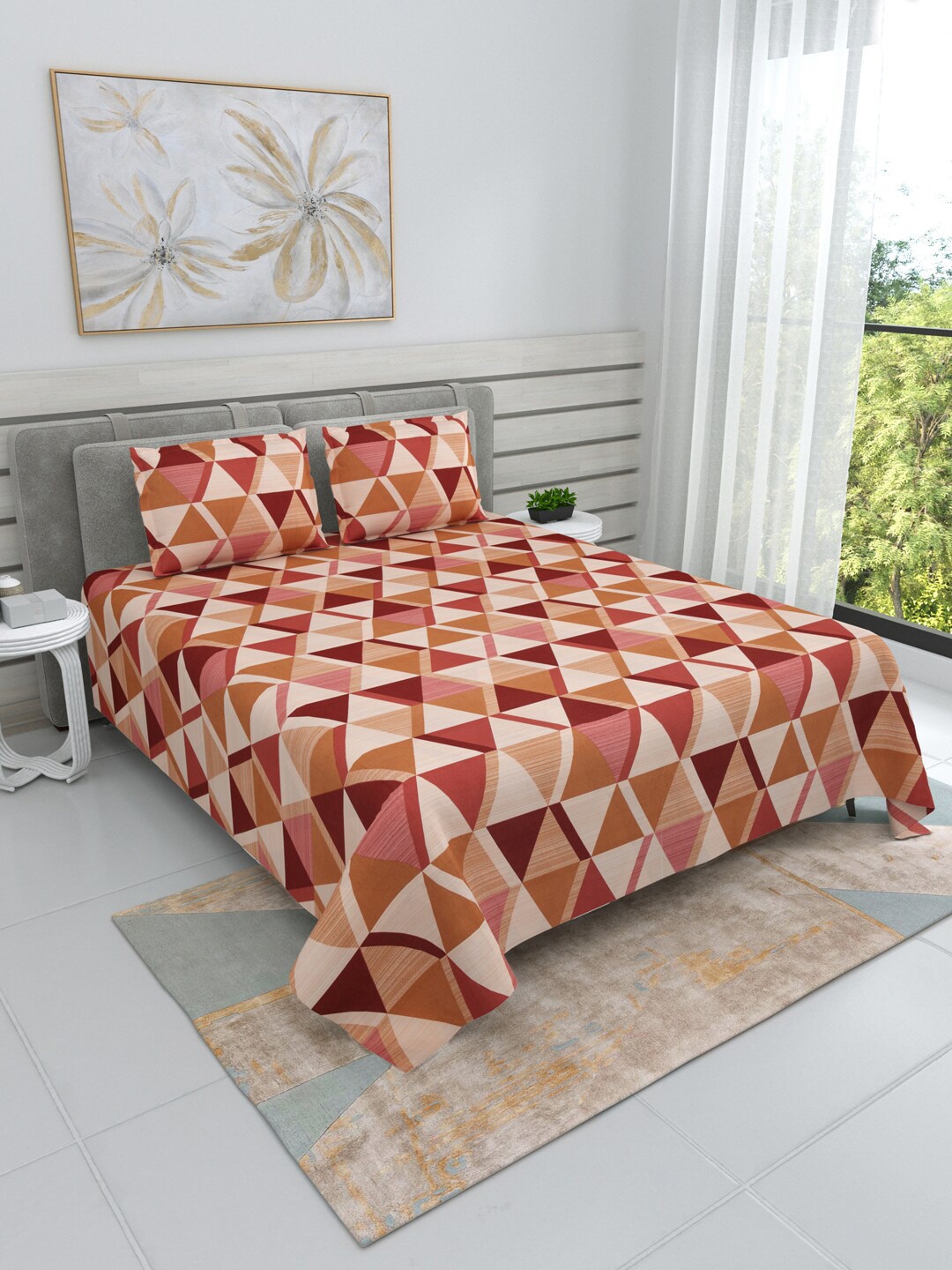 DREAM WEAVERZ Brown & Maroon Geometric Cotton 220 TC King Bedsheet with 2 Pillow Covers
DREAM WEAVERZ Brown & Maroon Geometric Cotton 220 TC King Bedsheet with 2 Pillow Covers