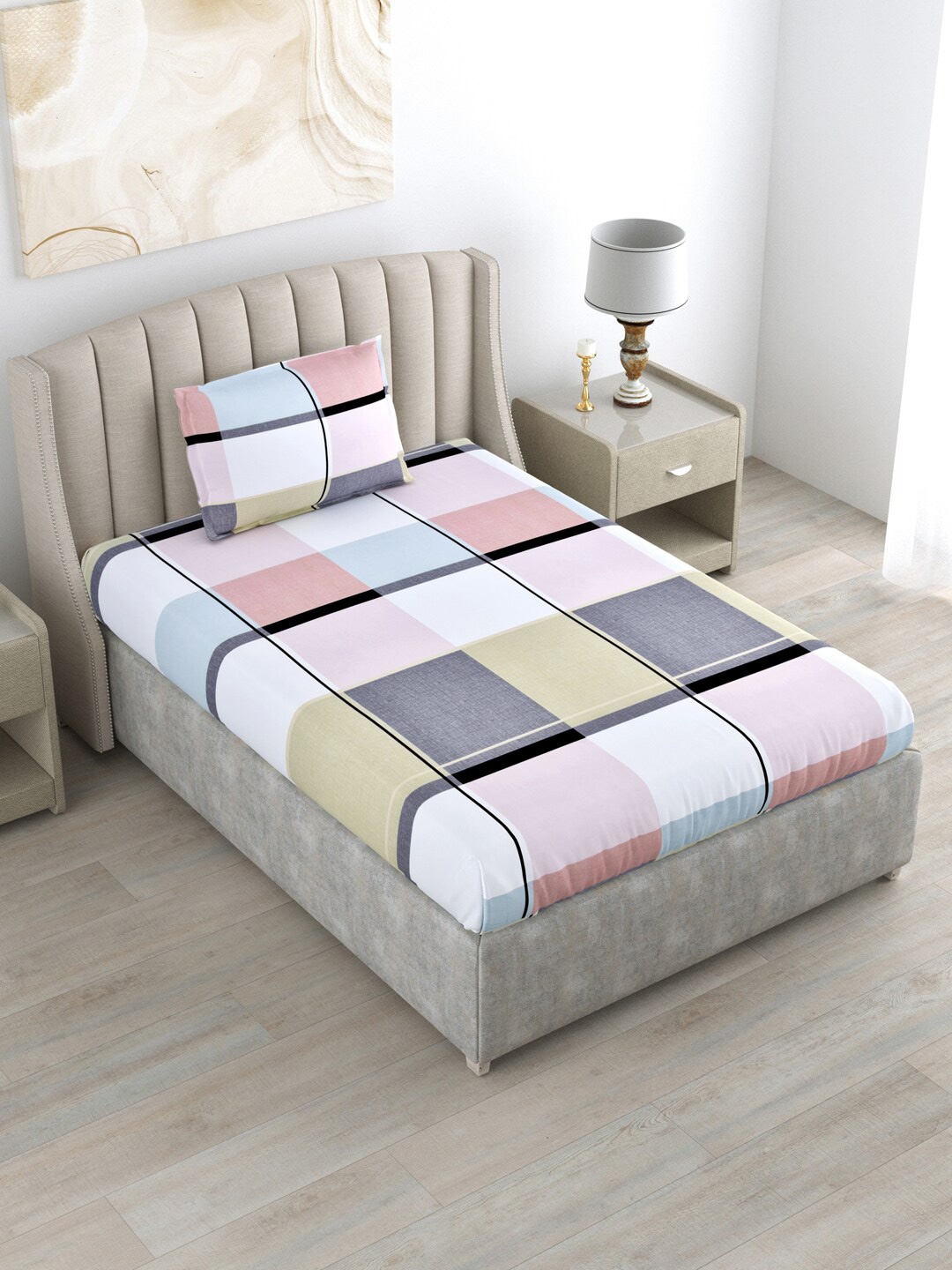 DREAM WEAVERZ Geometric Multi Color 220 TC Single Bedsheet With 1 Pillow Cover, White
DREAM WEAVERZ Geometric Multi Color 220 TC Single Bedsheet With 1 Pillow Cover, White