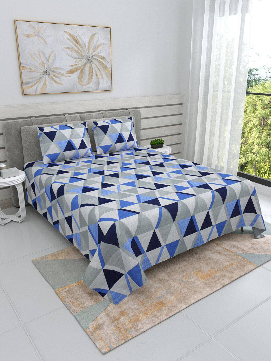 DREAM WEAVERZ Blue & White Geometric Cotton 220 TC King Bedsheet with 2 Pillow Covers
DREAM WEAVERZ Blue & White Geometric Cotton 220 TC King Bedsheet with 2 Pillow Covers