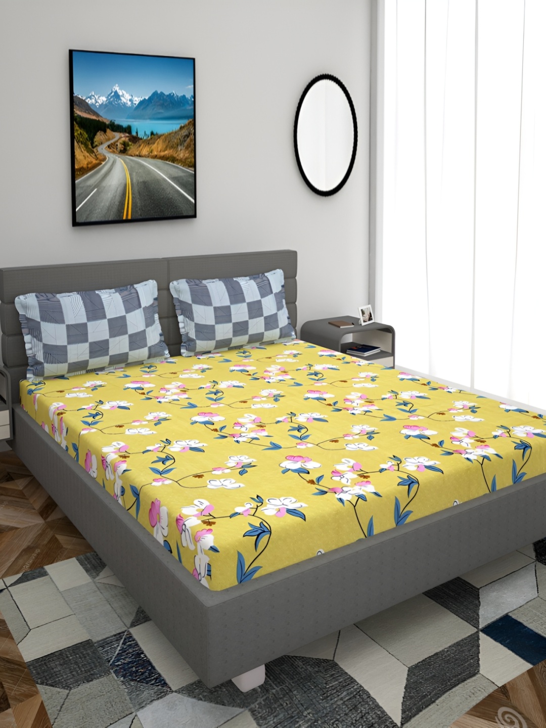 HOMECRUST Yellow & Grey Floral Printed Fitted 200 TC Queen Bedsheet With 2 Pillow Covers
HOMECRUST Yellow & Grey Floral Printed Fitted 200 TC Queen Bedsheet With 2 Pillow Covers