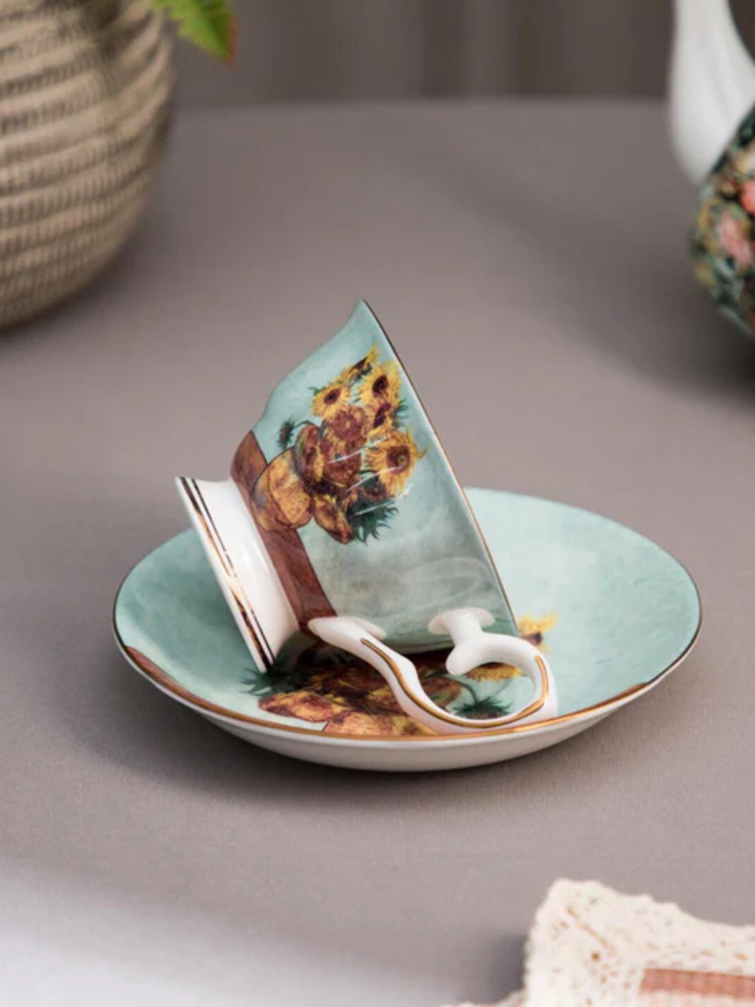 THEDECORKART Green & Brown 2 Pcs Floral Printed Ceramic Glossy Cup & Saucer 300 ML Each
THEDECORKART Green & Brown 2 Pcs Floral Printed Ceramic Glossy Cup & Saucer 300 ML Each