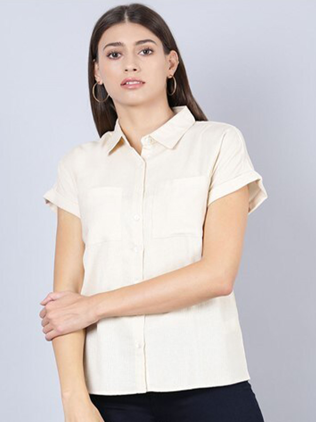 Aila Shirt Collar Cotton Shirt Style Top, Beige 
Aila Shirt Collar Cotton Shirt Style Top, Beige