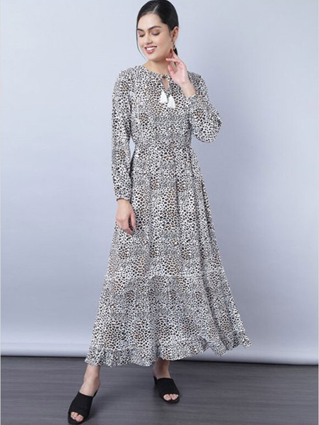 Aila Animal Printed Cotton Fit & Flare Maxi Dress, White 
Aila Animal Printed Cotton Fit & Flare Maxi Dress, White