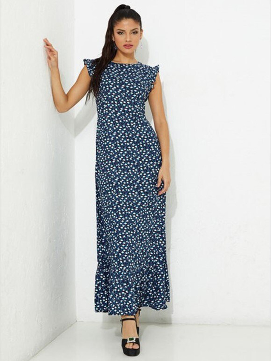 Aila Floral Printed Cotton A-Line Maxi Dress, Black 
Aila Floral Printed Cotton A-Line Maxi Dress, Black