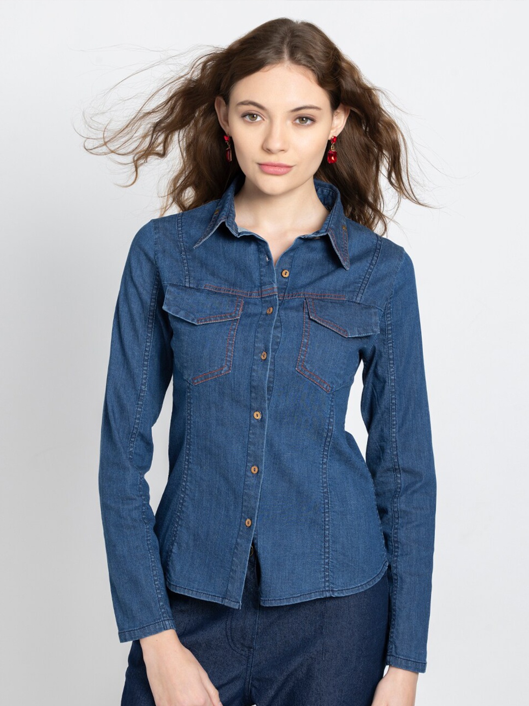 SHAYE Premium Cotton Denim Washed Metal Studs & Contrast Stretch Slim Fit Shirt, Blue
SHAYE Premium Cotton Denim Washed Metal Studs & Contrast Stretch Slim Fit Shirt, Blue
