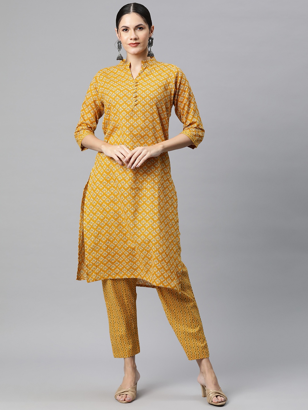Readiprint Floral Printed Regular Kantha Work Pure Cotton Kurta with Trousers, Mustard
Readiprint Floral Printed Regular Kantha Work Pure Cotton Kurta with Trousers, Mustard
