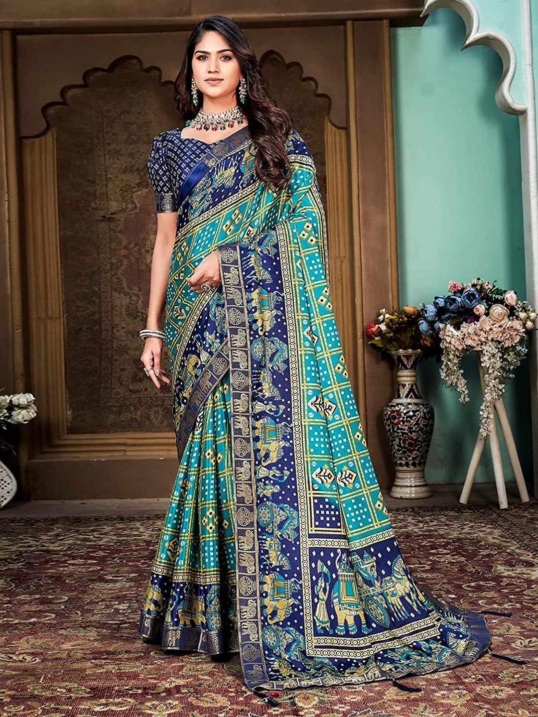 Grubstaker Ethnic Motifs Woven Design Zari Silk Cotton Banarasi Saree, Turquoise blue
Grubstaker Ethnic Motifs Woven Design Zari Silk Cotton Banarasi Saree, Turquoise blue