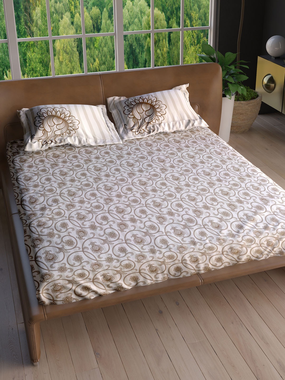 LABHAM Eden Garden White & Brown Floral Cotton 180 TC King Bedsheet with 2 Pillow Covers
LABHAM Eden Garden White & Brown Floral Cotton 180 TC King Bedsheet with 2 Pillow Covers