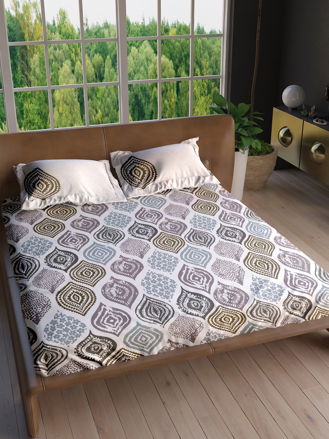 LABHAM Insignia Grey & White Ethnic Motifs Cotton 180 TC King Bedsheet &2 Pillow Covers
LABHAM Insignia Grey & White Ethnic Motifs Cotton 180 TC King Bedsheet &2 Pillow Covers