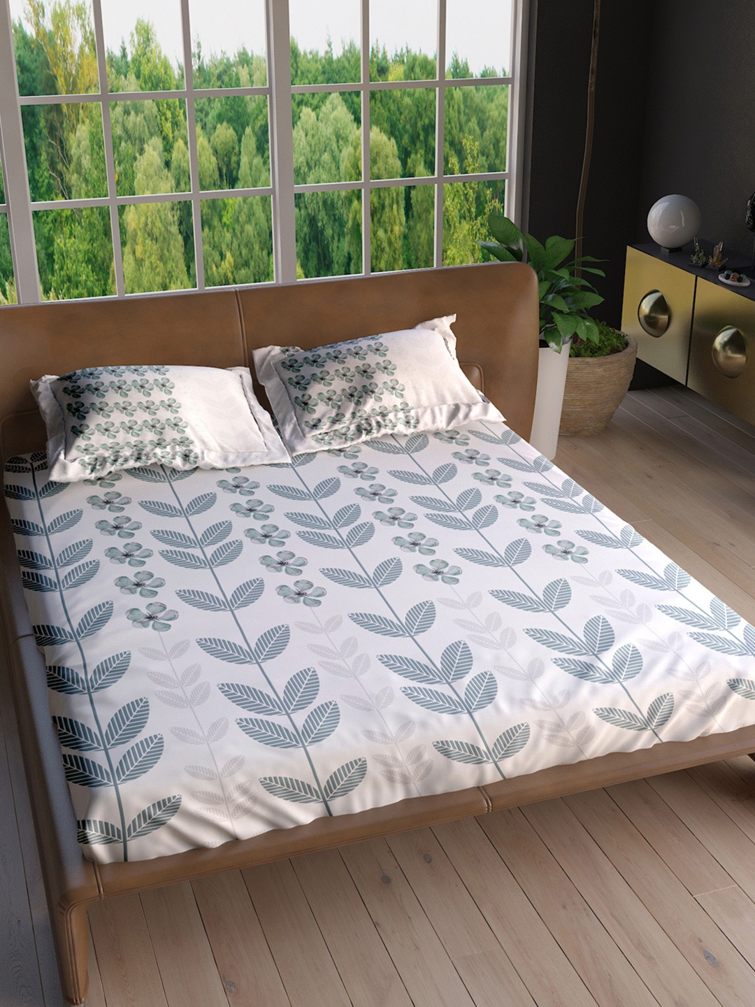 LABHAM Insignia White & Green Floral Pure Cotton 180 TC King Bedsheet with 2 Pillow Covers
LABHAM Insignia White & Green Floral Pure Cotton 180 TC King Bedsheet with 2 Pillow Covers