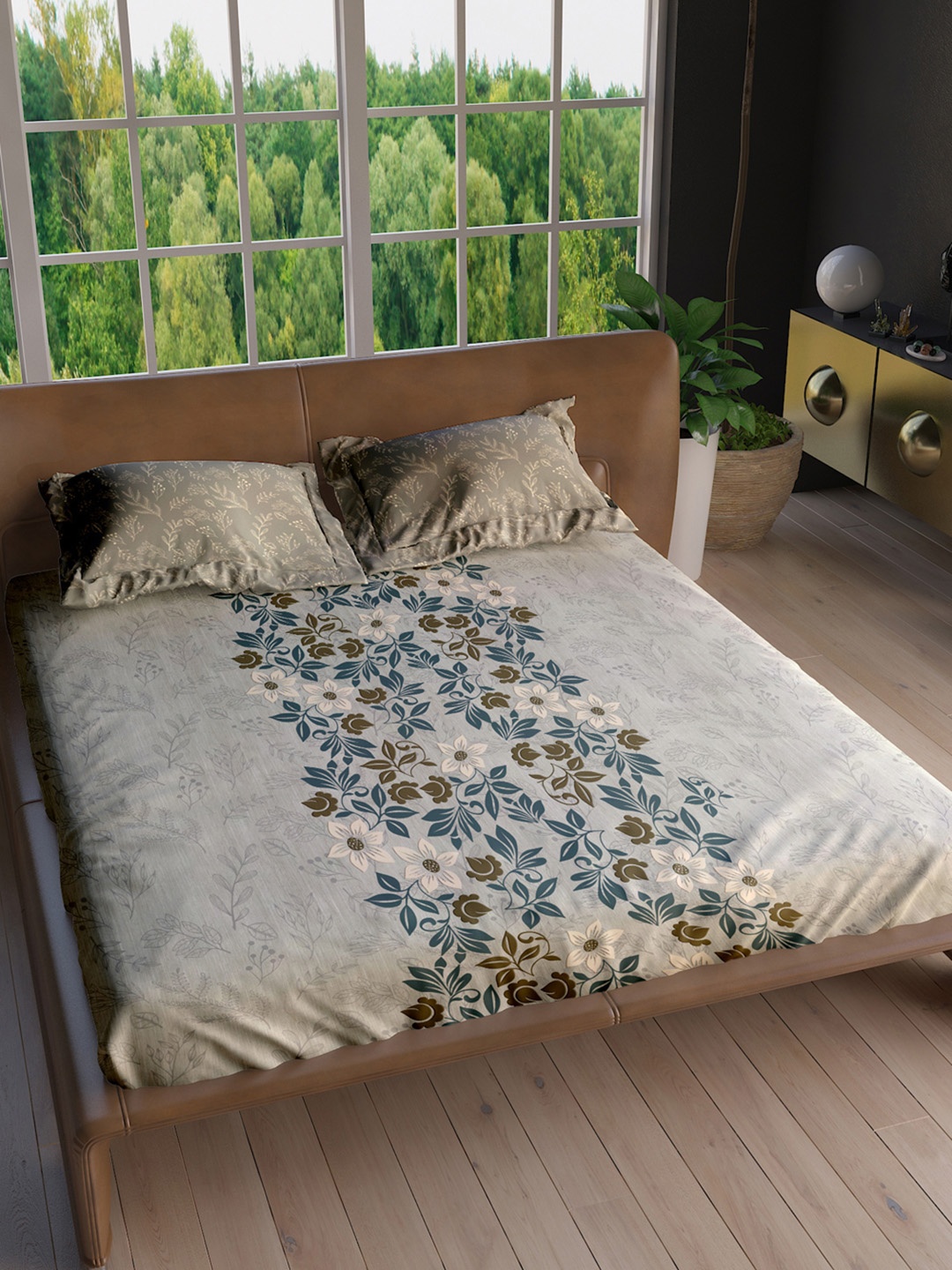 LABHAM Insignia Grey & Teal Blue Floral Cotton 180 TC King Bedsheet with 2 Pillow Covers
LABHAM Insignia Grey & Teal Blue Floral Cotton 180 TC King Bedsheet with 2 Pillow Covers