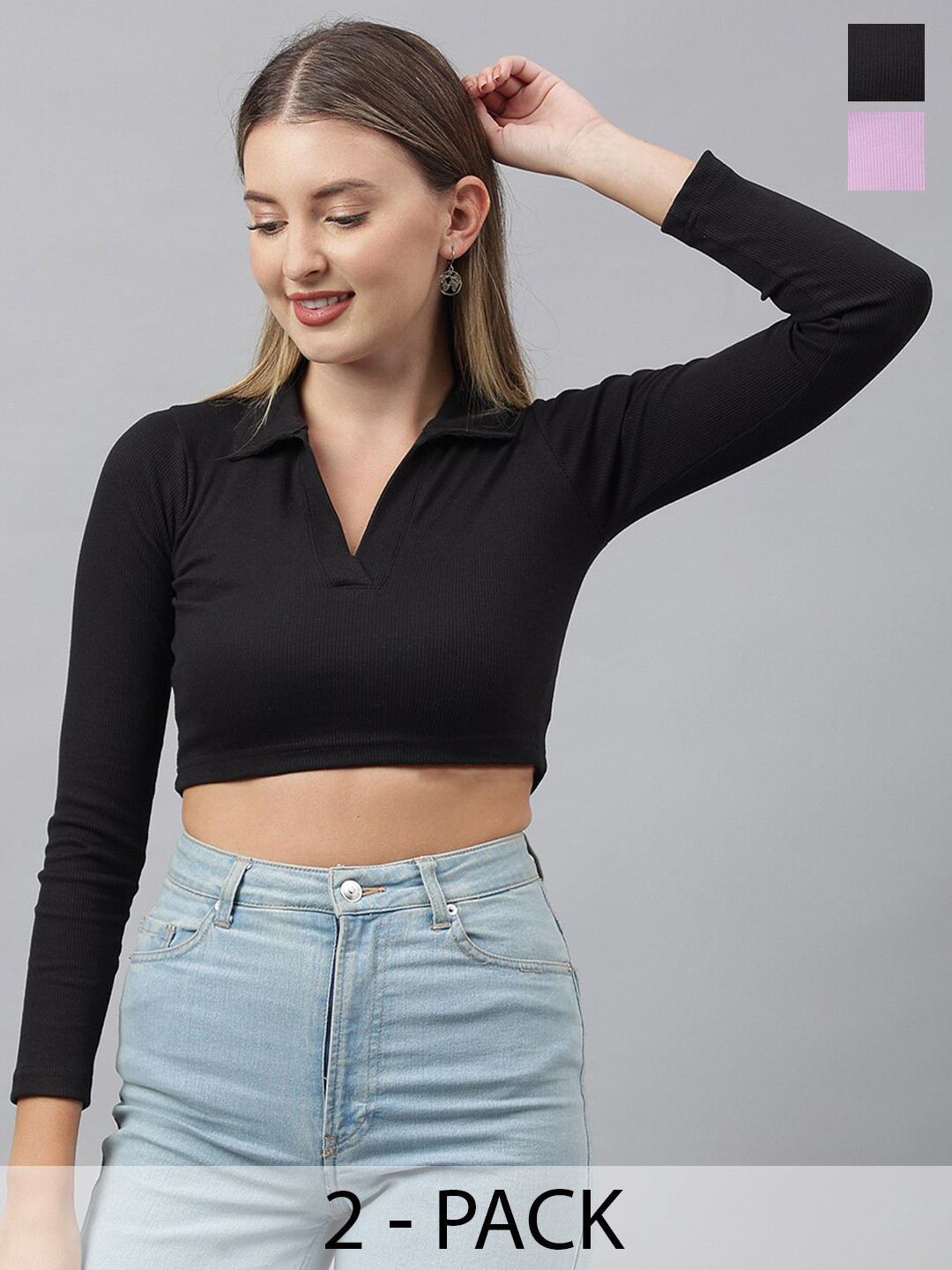 COLOR CAPITAL Pack Of 2 Cotton Crop Fitted Top, Black
COLOR CAPITAL Pack Of 2 Cotton Crop Fitted Top, Black