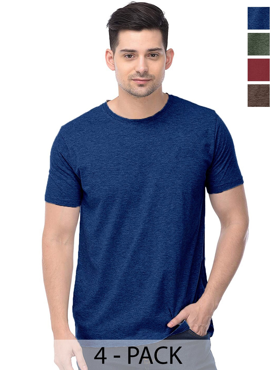 COLOR CAPITAL Unisex Pack Of 4 Round Neck Regular Sleeves Cotton Regular T-shirt, Blue
COLOR CAPITAL Unisex Pack Of 4 Round Neck Regular Sleeves Cotton Regular T-shirt, Blue