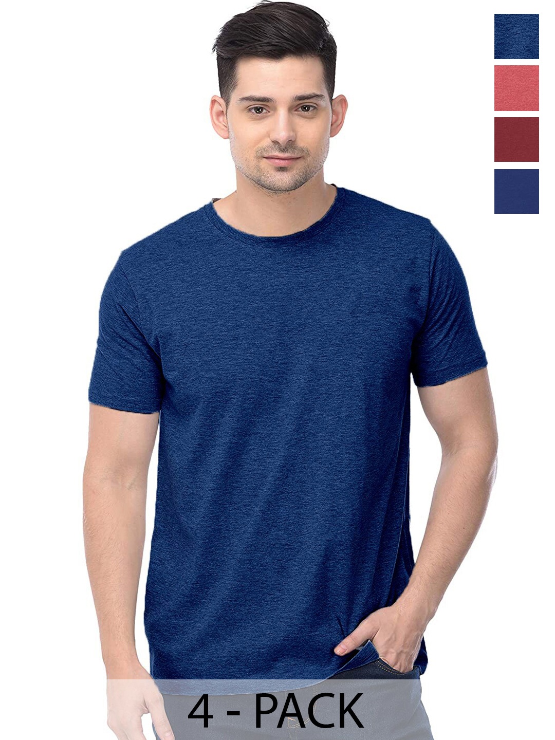 COLOR CAPITAL Unisex Pack Of 4 Round Neck Short Sleeves Cotton T-shirts, Blue
COLOR CAPITAL Unisex Pack Of 4 Round Neck Short Sleeves Cotton T-shirts, Blue