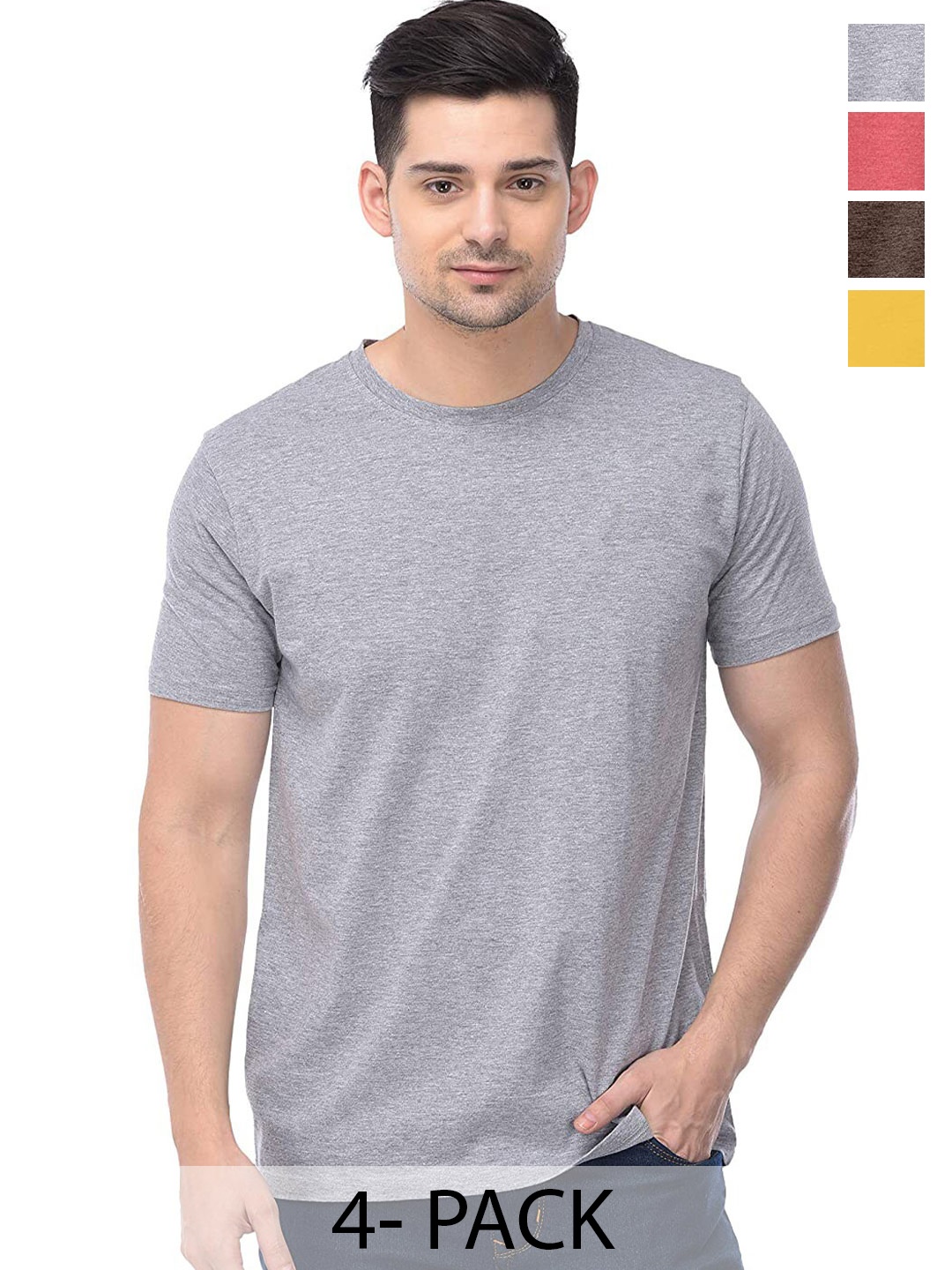 COLOR CAPITAL Unisex Pack Of 4 Round Neck Regular Sleeves Cotton Regular T-shirt, Grey
COLOR CAPITAL Unisex Pack Of 4 Round Neck Regular Sleeves Cotton Regular T-shirt, Grey