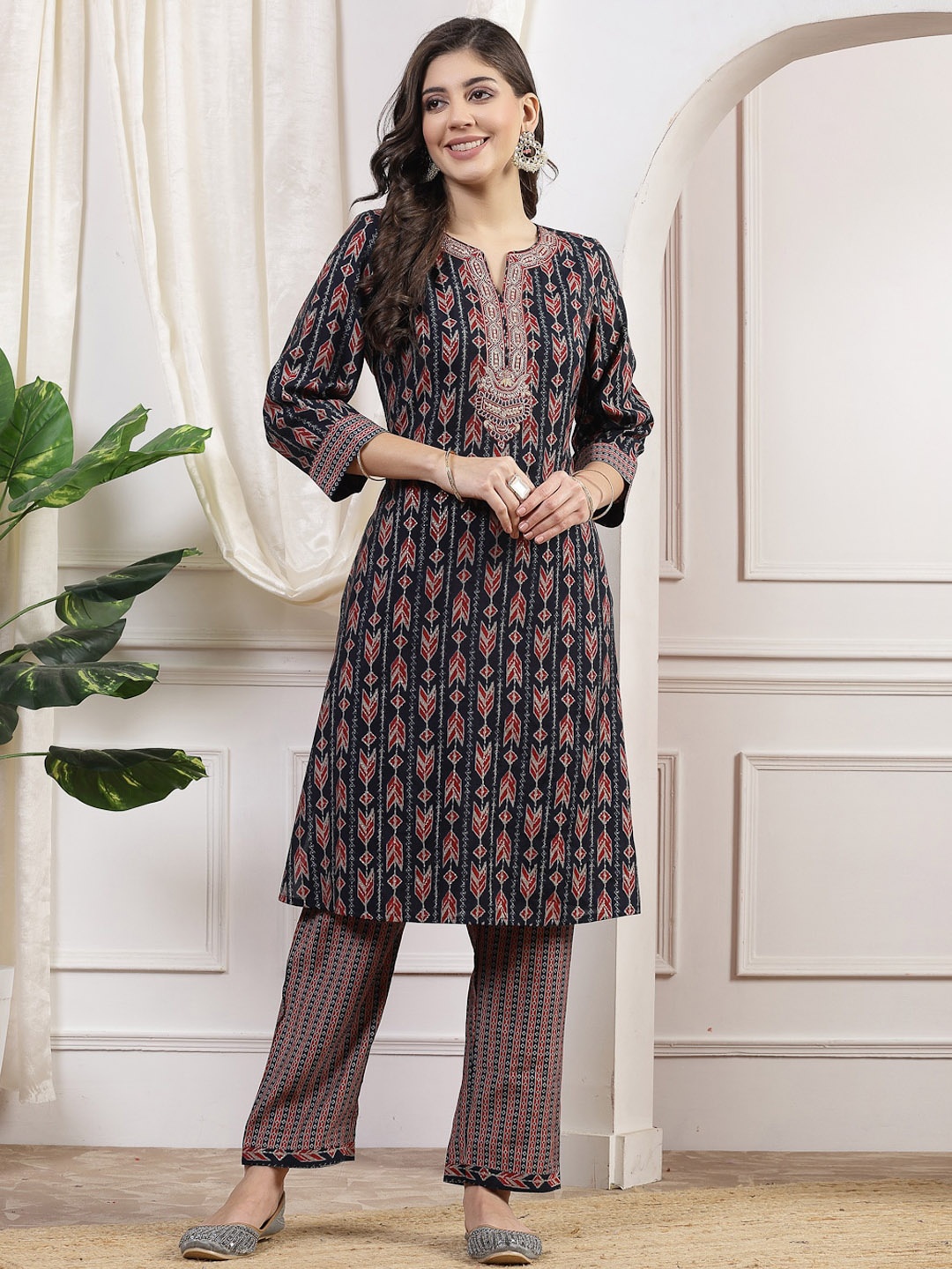 Nayam By Lakshita Ethnic Motifs Printed Thread Work Chanderi Cotton Kurta With Trouser, Navy blue
Nayam By Lakshita Ethnic Motifs Printed Thread Work Chanderi Cotton Kurta With Trouser, Navy blue