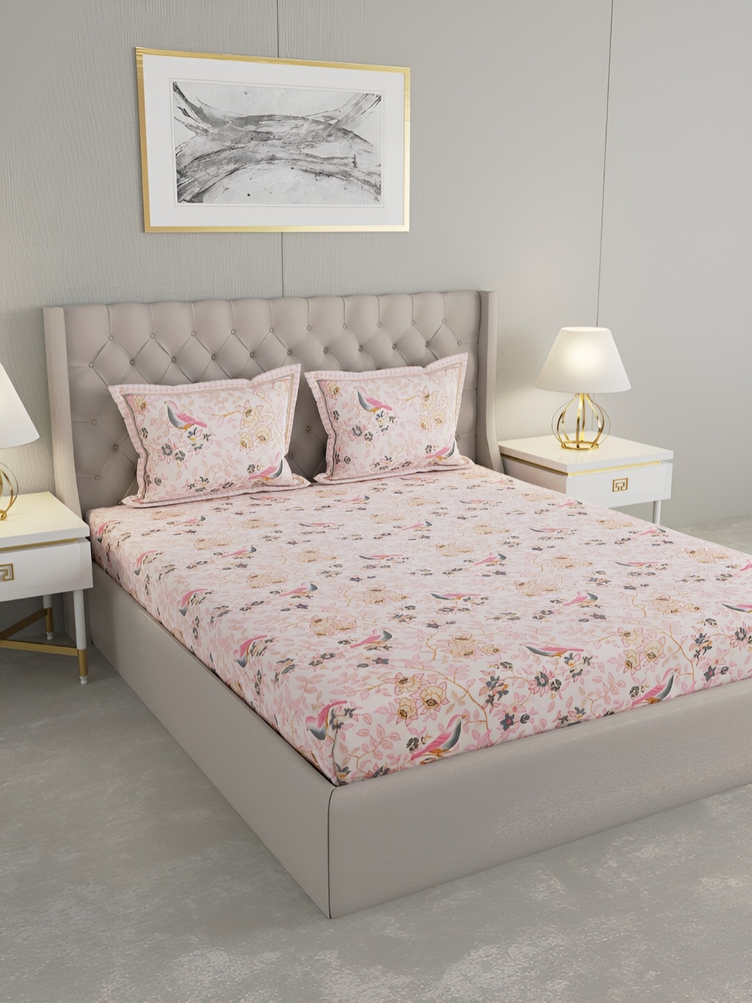 Wayne Martin Pink & Grey Floral Printed Cotton 330 TC King Bedsheet With 2 Pillow Covers
Wayne Martin Pink & Grey Floral Printed Cotton 330 TC King Bedsheet With 2 Pillow Covers