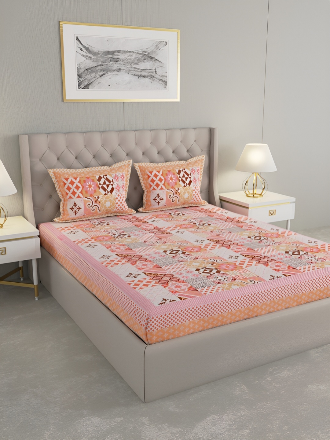 Wayne Martin Orange & Brown Geometric Cotton 330 TC King Bedsheet With 2 Pillow Covers
Wayne Martin Orange & Brown Geometric Cotton 330 TC King Bedsheet With 2 Pillow Covers