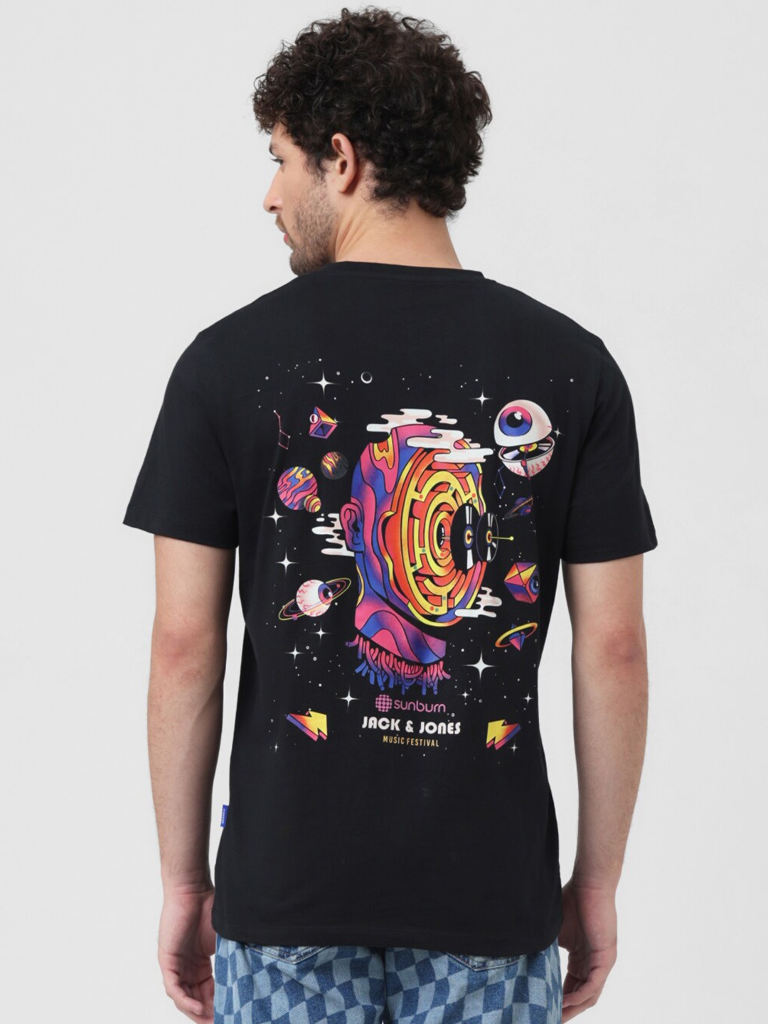 Jack & Jones x Sunburn Graphic Printed Pure Cotton Slim Fit T-shirt, Black