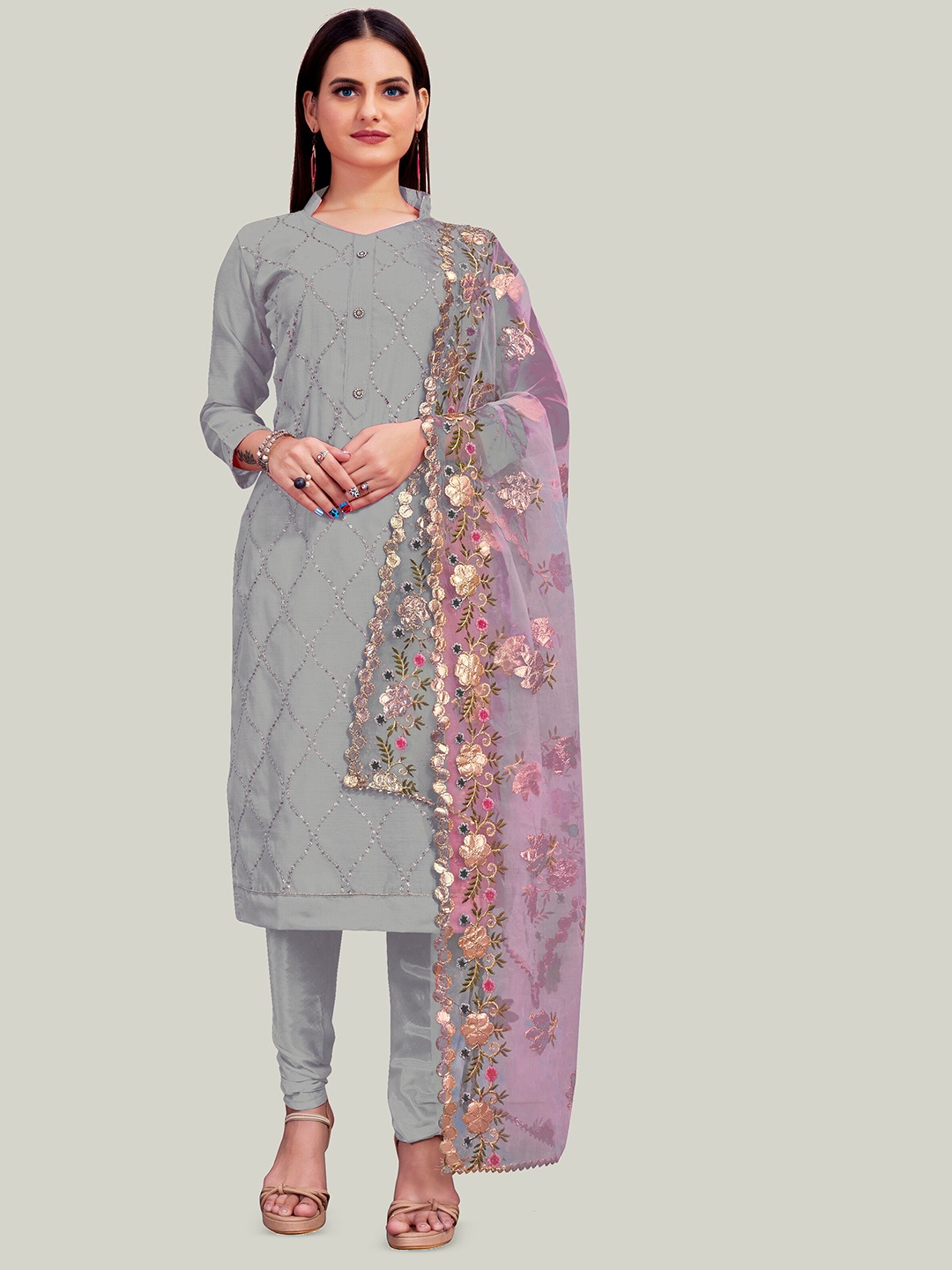 MANVAA Ethnic Motifs Embroidered Thread Work Chanderi Cotton Unstitched Dress Material, Grey
MANVAA Ethnic Motifs Embroidered Thread Work Chanderi Cotton Unstitched Dress Material, Grey