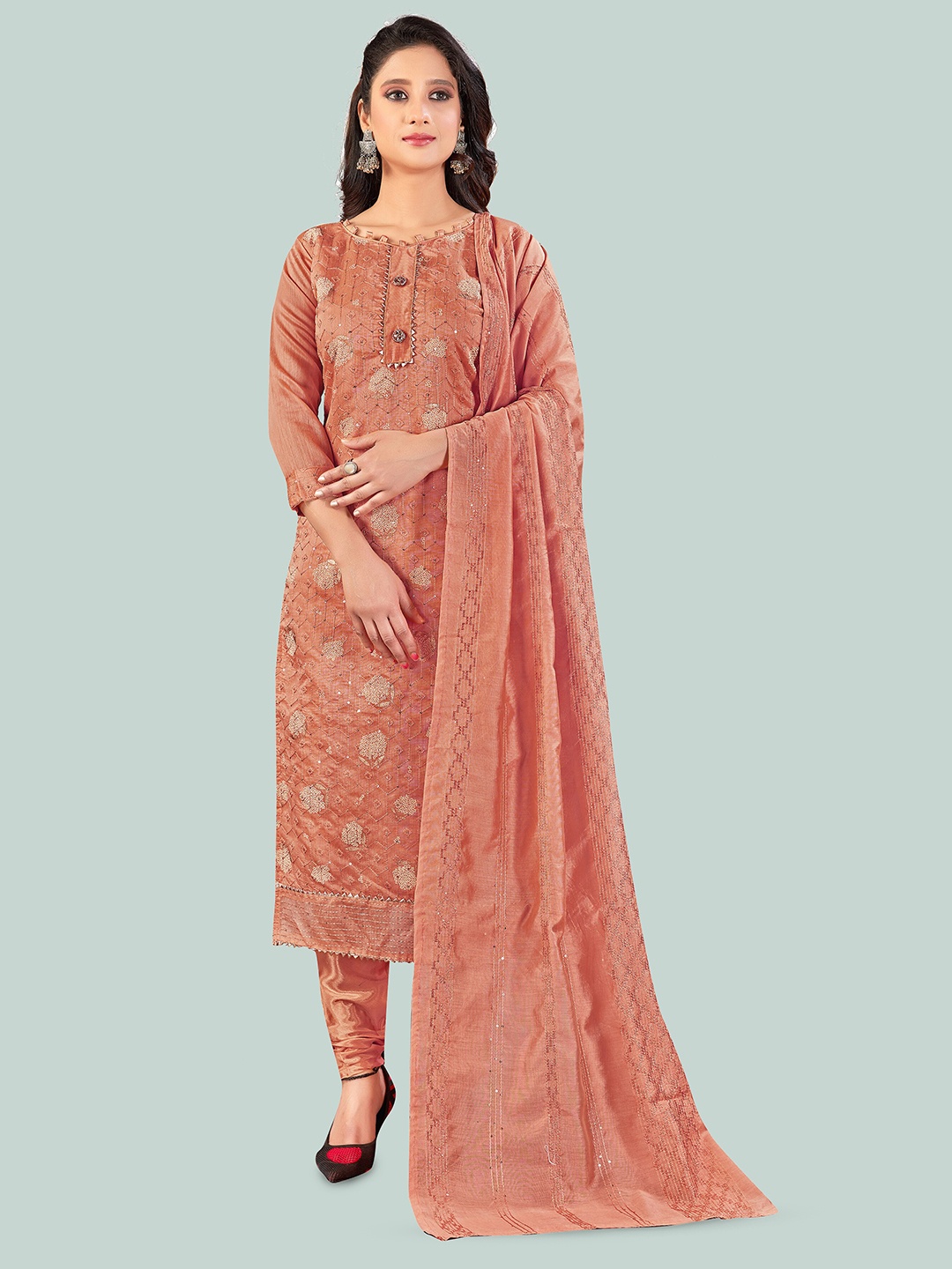 MANVAA Ethnic Motifs Embroidered Thread Work Chanderi Cotton Unstitched Dress Material, Peach
MANVAA Ethnic Motifs Embroidered Thread Work Chanderi Cotton Unstitched Dress Material, Peach
