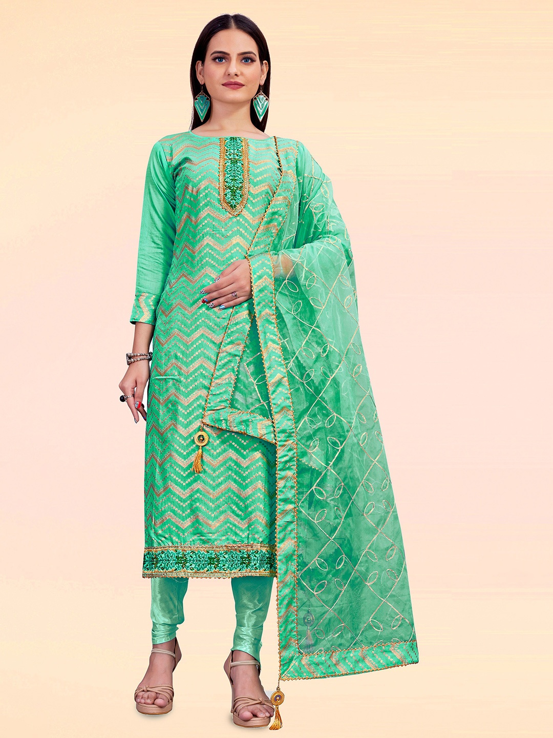 MANVAA Ethnic Motifs Woven Design Gotta Patti Unstitched Dress Material, Sea green
MANVAA Ethnic Motifs Woven Design Gotta Patti Unstitched Dress Material, Sea green