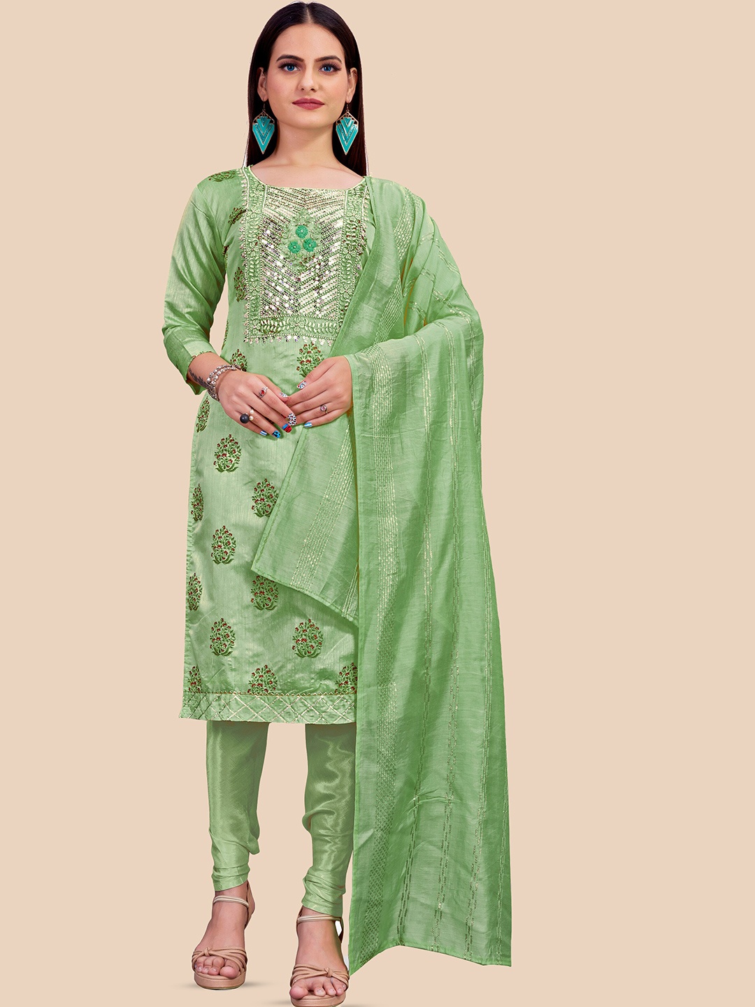MANVAA Ethnic Motifs Printed Sequinned Chanderi Cotton Unstitched Dress Material, Green
MANVAA Ethnic Motifs Printed Sequinned Chanderi Cotton Unstitched Dress Material, Green
