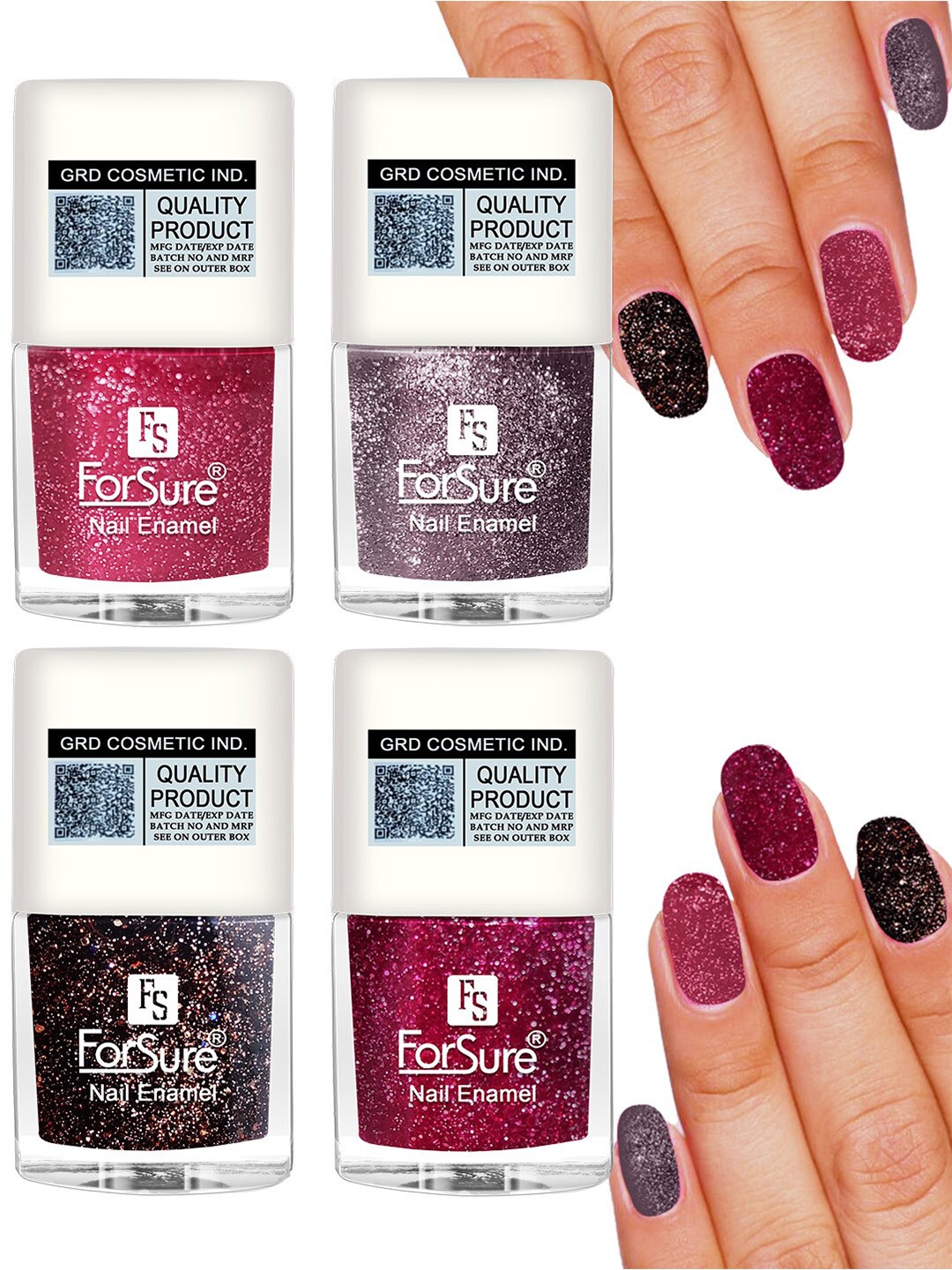 ForSure Set of 4 High Shine Glitter Long Lasting Nail Enamel 5 ml each - Shade 94-95-96-98, Multi
ForSure Set of 4 High Shine Glitter Long Lasting Nail Enamel 5 ml each - Shade 94-95-96-98, Multi
