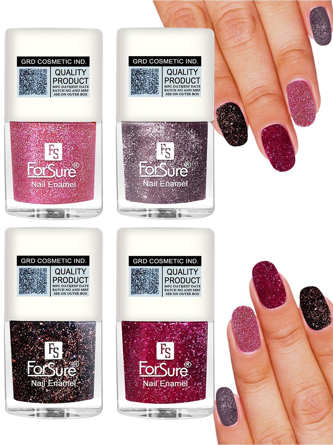 ForSure Set of 4 High Shine Glitter Long Lasting Nail Enamel 5 ml each - Shade 94-95-96-97, Multi
ForSure Set of 4 High Shine Glitter Long Lasting Nail Enamel 5 ml each - Shade 94-95-96-97, Multi