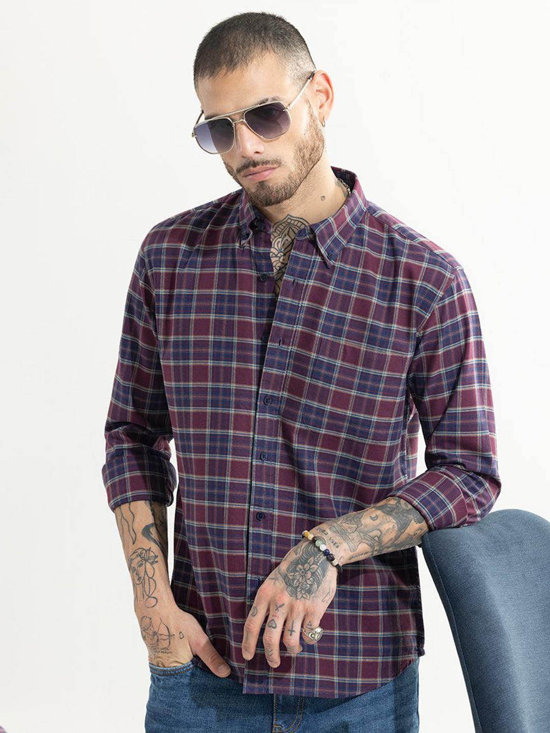 Snitch Classic Slim Fit Tartan Checked Spread Collar Pure Cotton Casual Shirt, Purple
Snitch Classic Slim Fit Tartan Checked Spread Collar Pure Cotton Casual Shirt, Purple