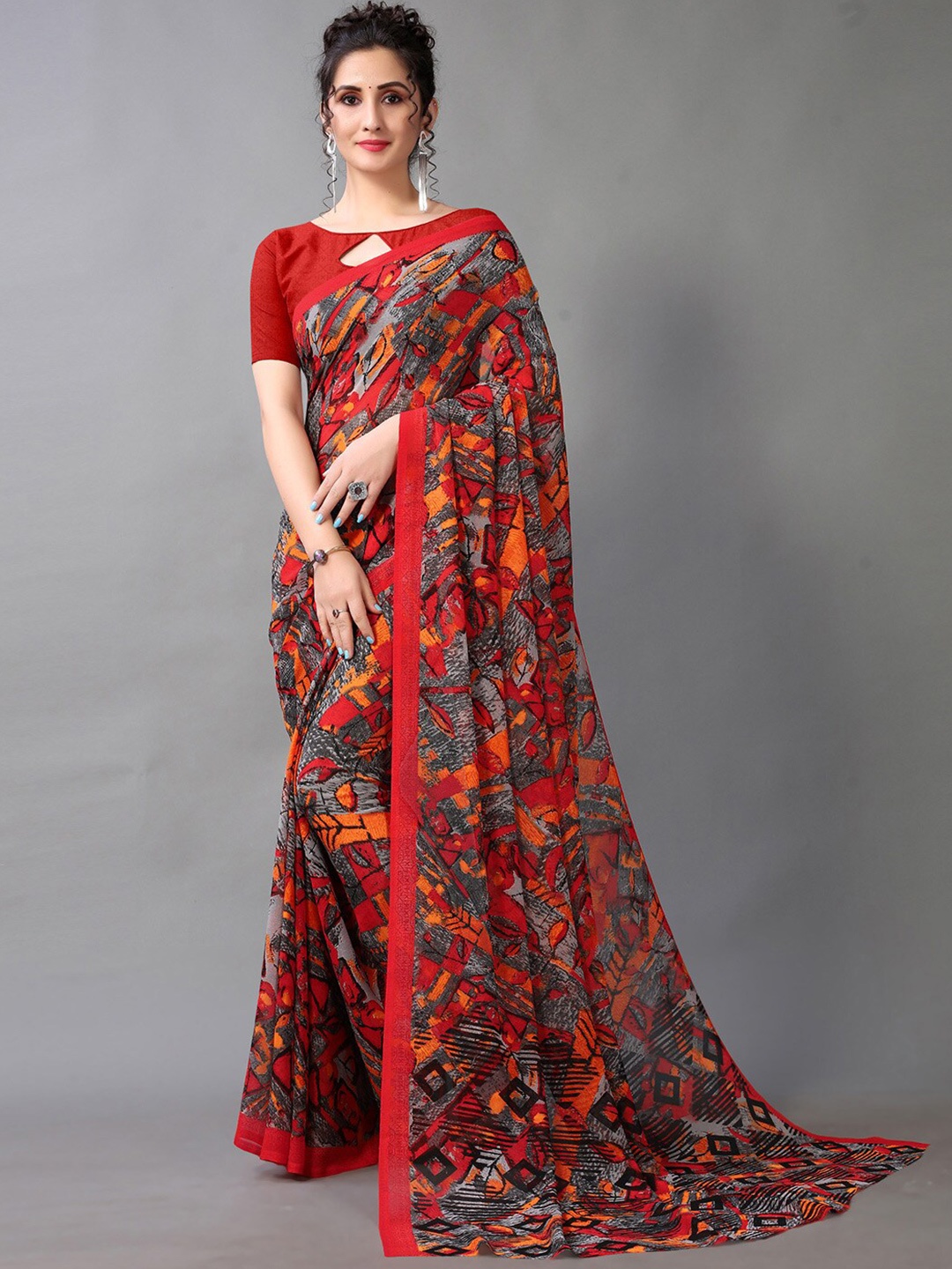 KALINI Red & Black Pure Georgette Saree