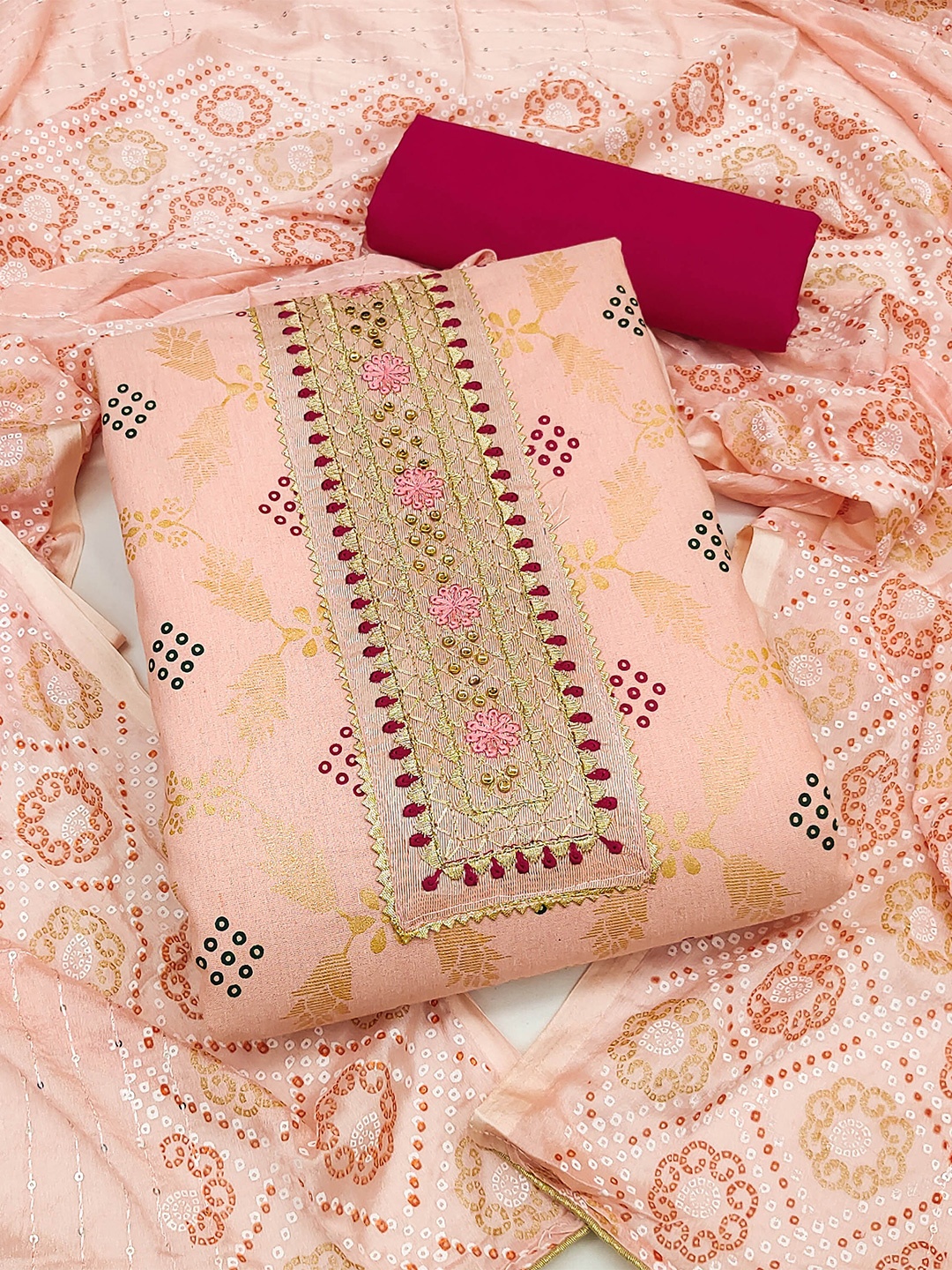 MANVAA Floral Woven Design Beads and Stones Pure Cotton Unstitched Dress Material, Peach
MANVAA Floral Woven Design Beads and Stones Pure Cotton Unstitched Dress Material, Peach