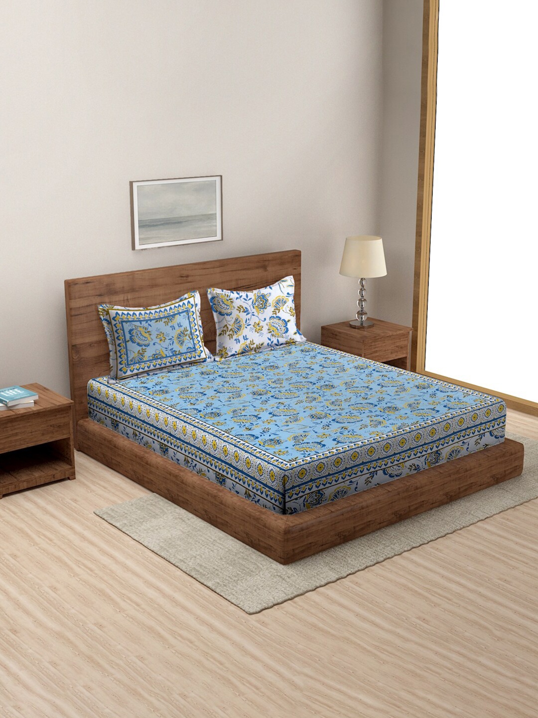 Rajasthan Decor Blue & White 3 Pcs Floral Cotton 144 TC Queen Bedsheet with Pillow Covers
Rajasthan Decor Blue & White 3 Pcs Floral Cotton 144 TC Queen Bedsheet with Pillow Covers